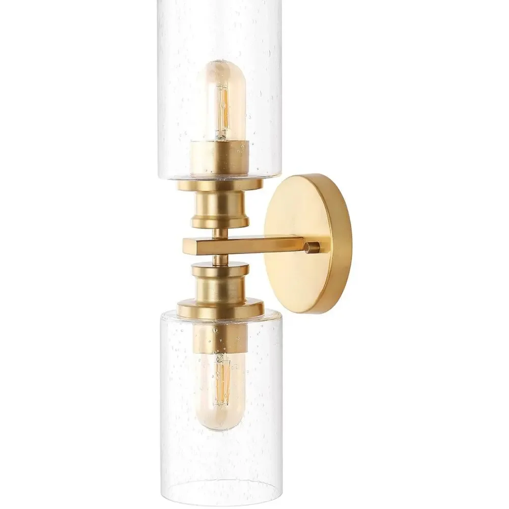 Modern Boho 2-Light Brass Gold Seeded Glass Wall Vanity Fixture LED
